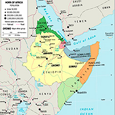 Kort af Afrikas Horn - klik for at se i stort